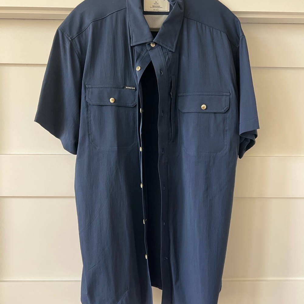 Poncho Outdoors Casual Navy Button Down Shirt for Men XL SLIM FIT
